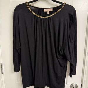 Philosophy Gold Embellished Black  Top 3/4 Dolman Sleeves & Cutouts Sz 1X